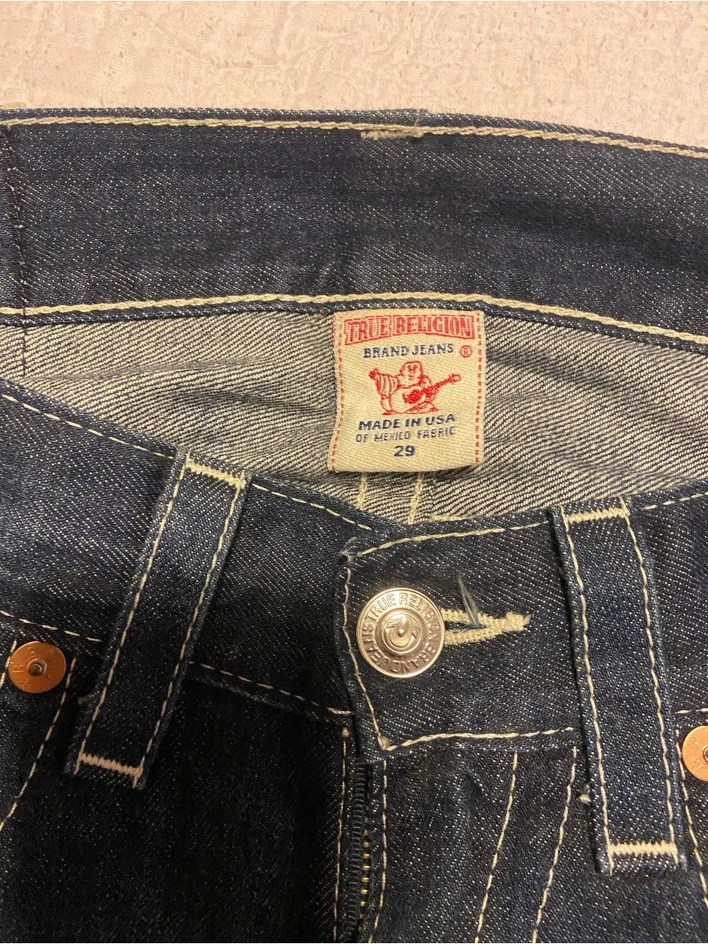 Men’s Vintage True Religion Dark Blue Jeans with Side Stripe